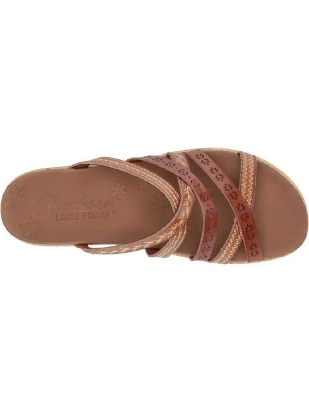 Skechers Wedge Sandals Women Beverlee Cork Platform Strappy Slide Thong